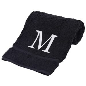 Monogrammed Hand Towel, Personalized Gift, Set of 2- White Block Letter Embroidered Towel - Extra Absorbent 100% Turkish Cotton - Soft Terry Finish - Initial M Black