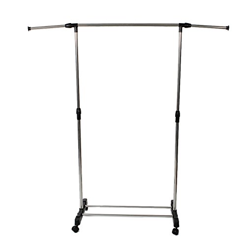 Clothing Garment Rack, Stainless Steel Clothes Rack,Adjustable Height Garment Clothes Dress Coats Jackets Hanging Rail Rack Storage Robust Hanging Rail for Coats, Shirts, Dresses, Scarves, Bags,Silver (Single-bar,B)