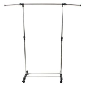 Clothing Garment Rack, Stainless Steel Clothes Rack,Adjustable Height Garment Clothes Dress Coats Jackets Hanging Rail Rack Storage Robust Hanging Rail for Coats, Shirts, Dresses, Scarves, Bags,Silver (Single-bar,B)