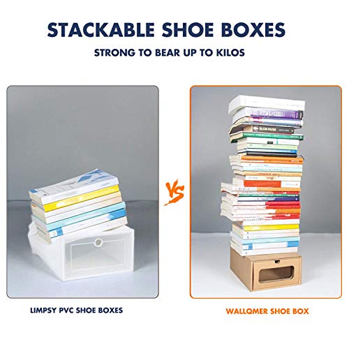 WALL QMER Shoe Boxes, Medium Size(13.6 x 8.3 x 7.3in) Shoe Storage, Stable Storage boxes, Heavy Duty, Stackable shoe organizer, with Transparent Window