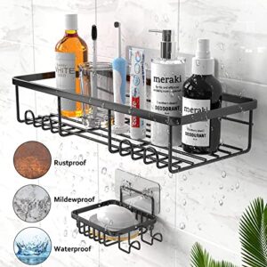 DINGXI Shower Caddy, 5 Packs Shower Shelves, Adhesive Shower Organizer No Drilling, with Shower Loofah Balls (1 Pack) with Adhesives or Screws Mounted for Bathroom Toilet & Kitchen (Black)