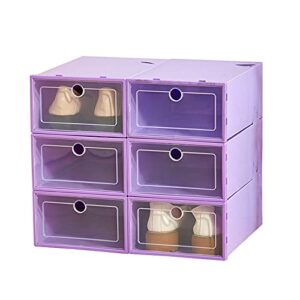 depila stackable shoe storage bins for closet stackable shoe storage boxes - set of 6 clear plastic foldable shoe organisers with front door - easy access to mens and ladies shoes (color : purple, s