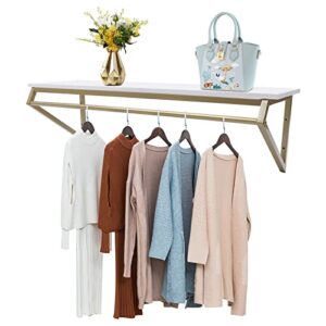 clothes rack with top shelf, modern simple clothing store heavy duty metal and wood display stand wall-mounted garment rack, clothes rail, bathroom hanging towel rack