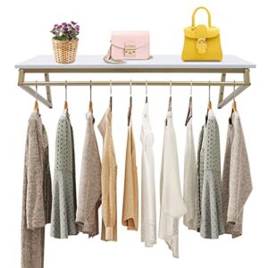 Clothes Rack with Top Shelf, Modern Simple Clothing Store Heavy Duty Metal and Wood Display Stand Wall-Mounted Garment Rack, Clothes Rail, Bathroom Hanging Towel Rack