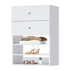 short closet shelves tower - modular closet system with drawers (2) - corner closet system - closet organizers and storage shelves (white, 31.5 inches wide) closet shelving