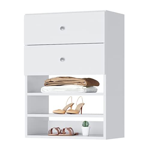 Short Closet Shelves Tower - Modular Closet System With Drawers (2) - Corner Closet System - Closet Organizers And Storage Shelves (White, 31.5 inches Wide) Closet Shelving