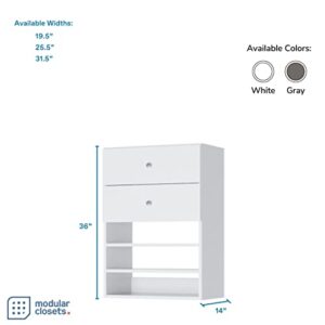 Short Closet Shelves Tower - Modular Closet System With Drawers (2) - Corner Closet System - Closet Organizers And Storage Shelves (White, 31.5 inches Wide) Closet Shelving