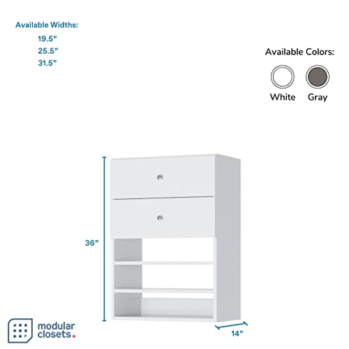 Short Closet Shelves Tower - Modular Closet System With Drawers (2) - Corner Closet System - Closet Organizers And Storage Shelves (White, 31.5 inches Wide) Closet Shelving