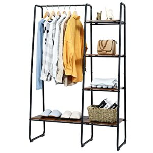 nightcore clothes rack with shelves, metal clothing racks for hanging clothes, freestanding garment rack, portable large capacity closet organizer for bedroom entryway (black)