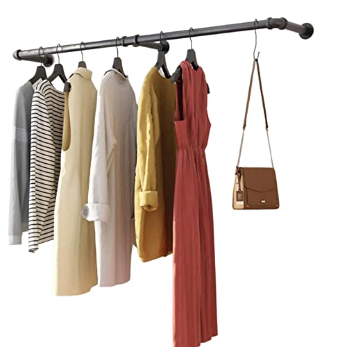 Baru Decor - Industrial Pipe Wall Mounted Black Clothing Rack 53 Inches | Heavy Duty Detachable Garment Bar with 3 bases | Walk in Closet, Entryway clothes hanger, Plant Hanger, Laundry Clothes Rack