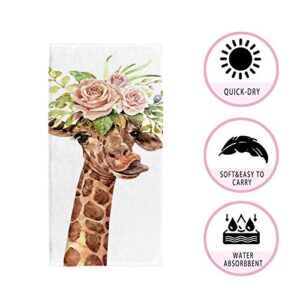 Vantaso Bath Hand Towels Giraffe Floral，Soft & Absorbent Washcloths Towel for Bathroom Kitchen Hotel Gym Spa