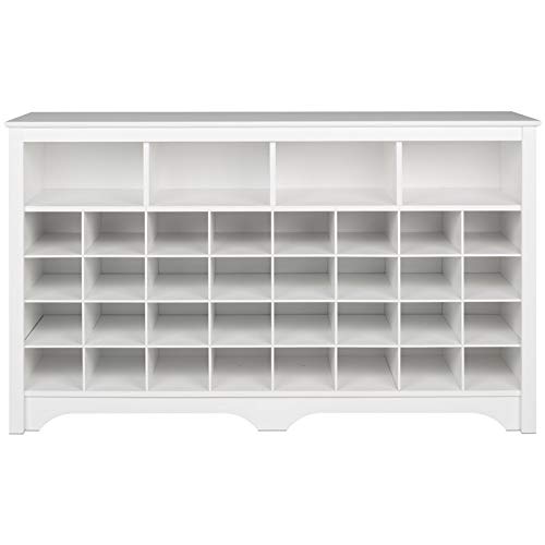 Trent Home Engineered Wood 36 Cubby Versatile Wooden Shoe Cubby Console in White