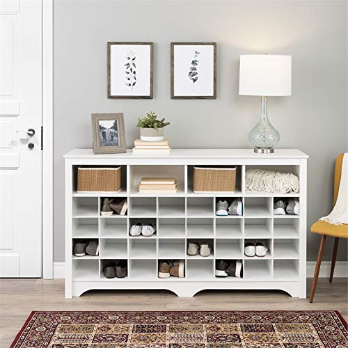 Trent Home Engineered Wood 36 Cubby Versatile Wooden Shoe Cubby Console in White