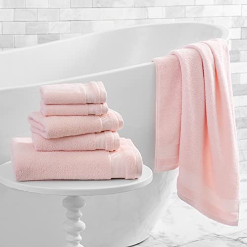 MARTHA STEWART 100% Cotton Bath Towels Set - 6 Piece Set | 2 Bath Towels - 2 Hand Towels - 2 Washcloths | Quick Dry Towels | Plush Towels | Absorbent | Ideal For Everyday Use | Blush Pink Towels