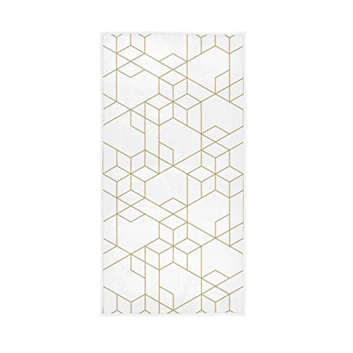 JUAMA Moroccan Geometric Linear White Gold Hand Towel Lightweight Fingertip Towel Absorbent Hand Towel for Bathroom Gym Yoga Sport Multi-Purpose Towel 30x15 in