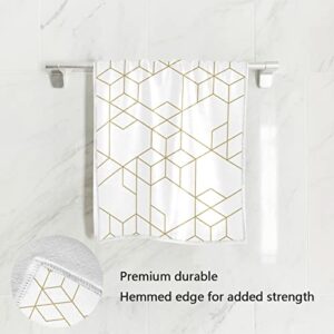 JUAMA Moroccan Geometric Linear White Gold Hand Towel Lightweight Fingertip Towel Absorbent Hand Towel for Bathroom Gym Yoga Sport Multi-Purpose Towel 30x15 in