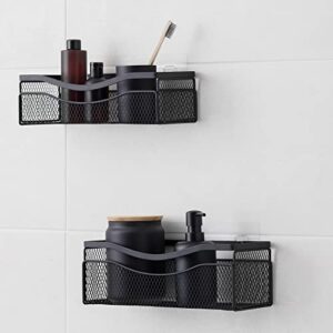 kincmax mesh shower caddy (2-pack), rustproof stainless steel, adhesive wall mount baskets with hooks, mesh design (matte black)