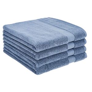 amazon basics dual performance bath towel - 4-pack, cotton, true blue