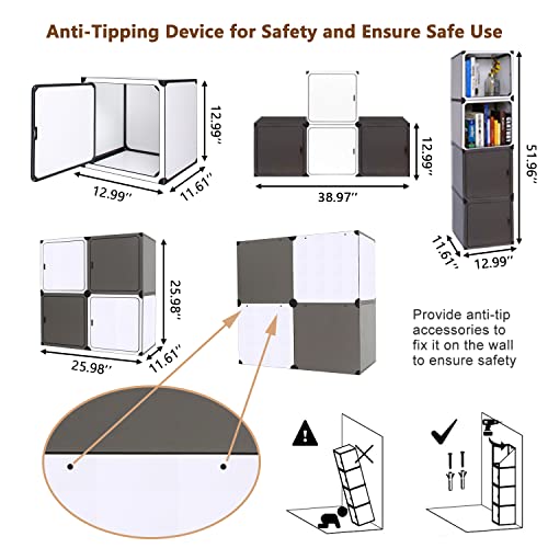 Wooden Cube Storage Organizer, 4-Cube Storage with Door, Sturdy and Durable Cube Bookshelf, Cube Shelf, with Anti-Toppling Device, Easy to Assemble, an Idea for Kitchen, Living Room, Bedroom