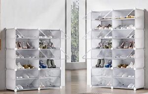 unzipe shoe rack cabient, 56 pairs shoes organizer plastic cube storage shoe shelves free standing shoe rack for closet, bedroom entryway hallway, white