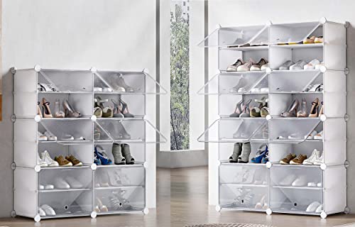 UNZIPE Shoe Rack Cabient, 56 Pairs Shoes Organizer Plastic Cube Storage Shoe Shelves Free Standing Shoe Rack for Closet, Bedroom Entryway Hallway, White