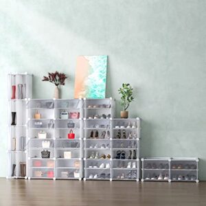 UNZIPE Shoe Rack Cabient, 56 Pairs Shoes Organizer Plastic Cube Storage Shoe Shelves Free Standing Shoe Rack for Closet, Bedroom Entryway Hallway, White