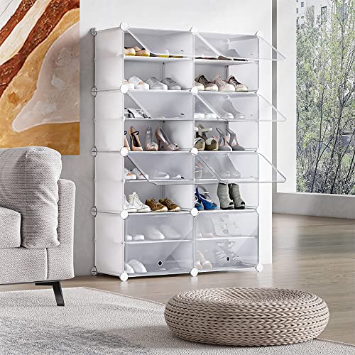 UNZIPE Shoe Rack Cabient, 56 Pairs Shoes Organizer Plastic Cube Storage Shoe Shelves Free Standing Shoe Rack for Closet, Bedroom Entryway Hallway, White