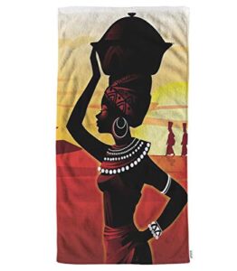 ofloral african women painting art hand towels cotton washcloths,woman walking on the sunset desert soft absorbent towels for bath/yoga/golf/hair/face towel for men/women/girl/boys 15x30 inch