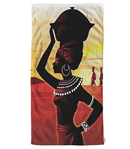 oFloral African Women Painting Art Hand Towels Cotton Washcloths,Woman Walking On The Sunset Desert Soft Absorbent Towels for Bath/Yoga/Golf/Hair/Face Towel for Men/Women/Girl/Boys 15X30 Inch