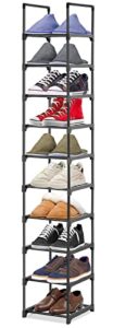 hossejoy 10 tiers tall shoe rack, metal shoe rack organizer, narrow shoe shelf storage, space saving shoe stand for narrow space, bedroom, living room, hallway, 28 x 30.5 x 175 cm, black