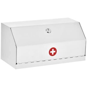 adirmed medicine lock box for medication lock box with key - wall mounted locking first aid medicine cabinet, secured prescription storage for peace of mind around kids at home, school (steel white)