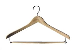 nahanco 17” wooden concave suit hanger with locking pant bar, natural wax finish (pack of 100)