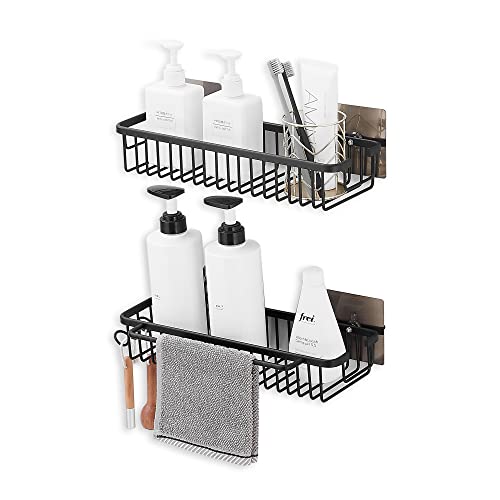 Shower Caddy Adhesive Shower Shelves, Self Adhesive Shower Shelves Shower Wall Caddy ,with Hooks and Wall Mounted Shower Shelves, Bathroom Storage 2 Pack Rustproof and for Bathroom, Kitchen, Dorm