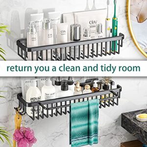 Shower Caddy Adhesive Shower Shelves, Self Adhesive Shower Shelves Shower Wall Caddy ,with Hooks and Wall Mounted Shower Shelves, Bathroom Storage 2 Pack Rustproof and for Bathroom, Kitchen, Dorm