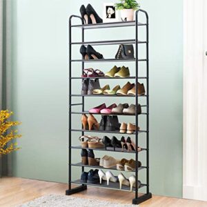 LDAILY Moccha Free Standing 10-Tier Shoe Rack, Space-saving Shoe Organizer with Metal Frame, Storage Organizer for Home Office, Free Standing Shoe Shelf, Black