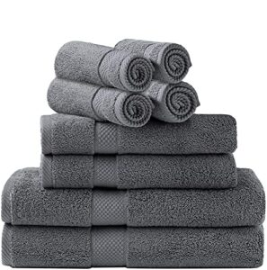 simpli-magic towel set, 2 bath towels, 2 hand towels, and 4 washcloths (8 piece set), ring spun cotton highly absorbent towels for bathroom, shower towel (gray)