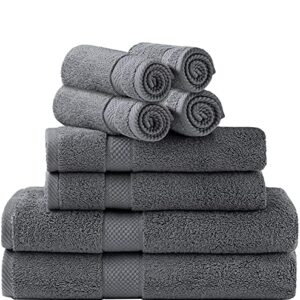 Simpli-Magic Towel Set, 2 Bath Towels, 2 Hand Towels, and 4 Washcloths (8 Piece Set), Ring Spun Cotton Highly Absorbent Towels for Bathroom, Shower Towel (Gray)