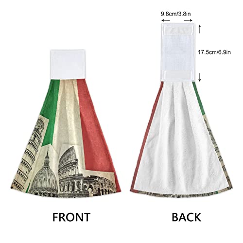 Hanging Kitchen Towels Grunge Italy Flag Coral Velvet Tea Hand Tie Towel for Bath Gym Home Decor Set of 2