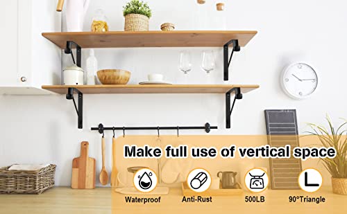 4Pack Closet Shelf Brackets, Heavy Duty Closet Rod & Shelf Brackets, 11 Inch Closet Brackets with Rod Holder, Hanger Pole Support Bracket for Clothes, Wall Mount Closet Rod Brackets with Screws-Black