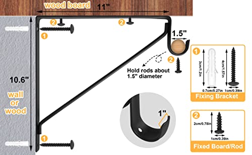 4Pack Closet Shelf Brackets, Heavy Duty Closet Rod & Shelf Brackets, 11 Inch Closet Brackets with Rod Holder, Hanger Pole Support Bracket for Clothes, Wall Mount Closet Rod Brackets with Screws-Black