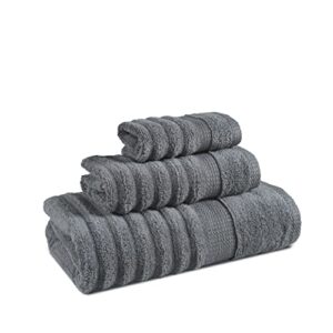 LANE LINEN Ribbed Space Grey Bath Towels for Bathroom Set- 100% Cotton Bath Towel Set, Bathroom Towels Set, Quick Dry, Luxury Towels, 2 Bath Towels, 2 Hand Towels, 2 Wash Cloths - 6 Piece Set