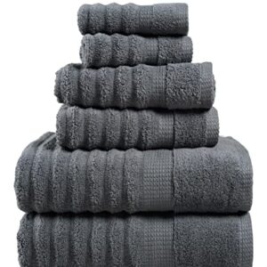 LANE LINEN Ribbed Space Grey Bath Towels for Bathroom Set- 100% Cotton Bath Towel Set, Bathroom Towels Set, Quick Dry, Luxury Towels, 2 Bath Towels, 2 Hand Towels, 2 Wash Cloths - 6 Piece Set