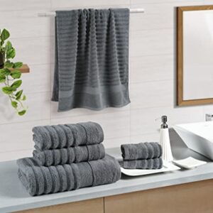 LANE LINEN Ribbed Space Grey Bath Towels for Bathroom Set- 100% Cotton Bath Towel Set, Bathroom Towels Set, Quick Dry, Luxury Towels, 2 Bath Towels, 2 Hand Towels, 2 Wash Cloths - 6 Piece Set