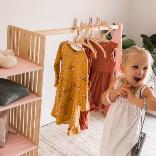 EWART WOODS Children Wardrobe Wood Clothing Rack Clothes Closet Kids Dress up Storage Toddler Wardrobe Montessori Room Furniture (Ivory White Wardrobe + Hangers 4X)