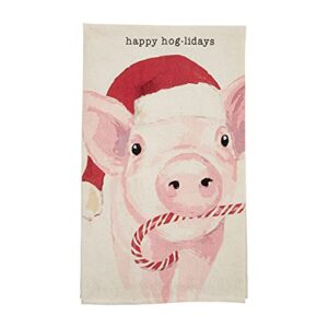 mud pie farm animal watercolor christmas towel, pig, 26" x 16.5"