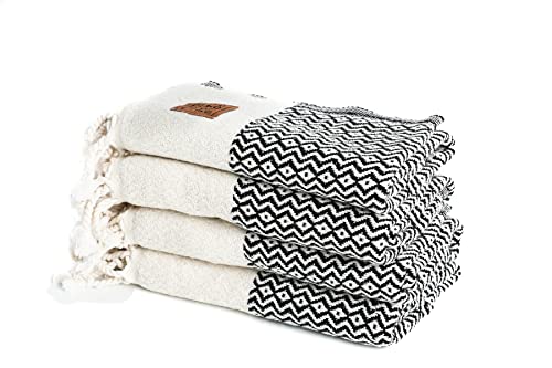 GOLD CASE Zeus Original Turkish Hand Towels - Set of 4-20x40 100% Cotton Decorative Bathroom and Kitchen Towel for Hand, Face, Hair, Head, Farmhouse, Yoga, Gym. Tea Towel & Dishcloth, Black