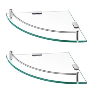 kes glass corner shelf for bathroom corner shelf 2 pack tempered glass shelf with rail sus 304 stainless steel wall mounted brushed finish, bgs2101a-2-p2