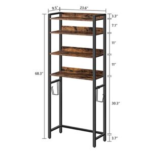 ALLOSWELL Bathroom Over Toilet Storage Cabinet, 4-Tier Over The Toilet Storage Rack, Multifunctional Toilet Organizer Rack with 2 Hooks, Spacer Saver, Stable, Rustic Brown TSHR0401