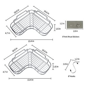 PanderHecop 2Pcs Stainless Steel Shower Caddys, 8 Anti-Rrust Stickers and Hooks Strong Load-Bearing for Right Angle Smooth Bathroom, Kitchen, Toilet (Silver)