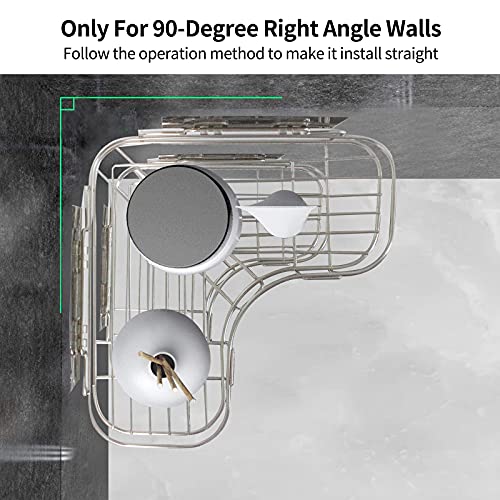 PanderHecop 2Pcs Stainless Steel Shower Caddys, 8 Anti-Rrust Stickers and Hooks Strong Load-Bearing for Right Angle Smooth Bathroom, Kitchen, Toilet (Silver)